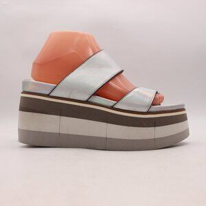 Naked Feet Platform Flux Wedge Sandal Women's Size 9 M Silver Sandal Slip On